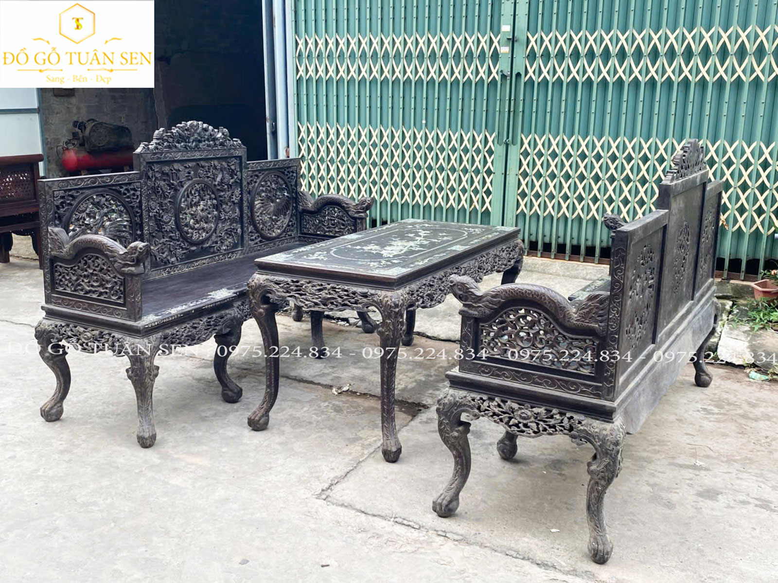 Hình ảnh trường kỷ tam sơn gỗ gụ V01